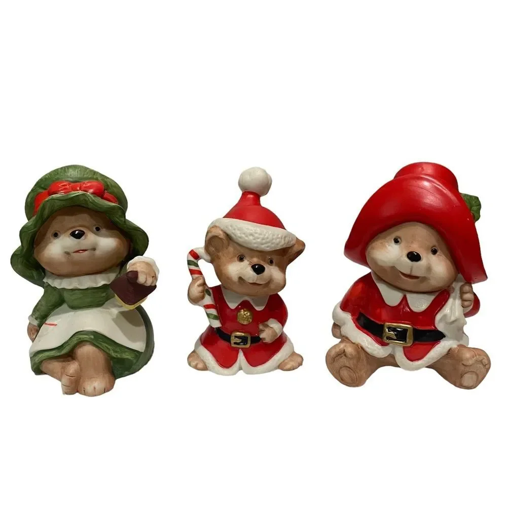 Complete Set of Three Vintage Homco Ceramic Christmas Teddy Bears 5600
